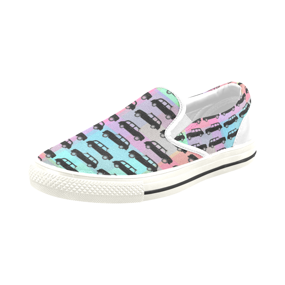 London Taxi Cab Pattern Slip-on Canvas Shoes for Kid (Model 019)