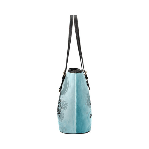 Jumping dolphin with flowers Leather Tote Bag/Small (Model 1651)