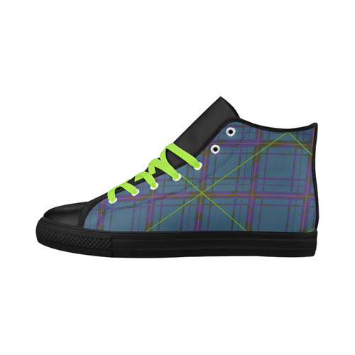 Neon Plaid Modern 80's style design Aquila High Top Microfiber Leather Men's Shoes/Large Size (Model 032)