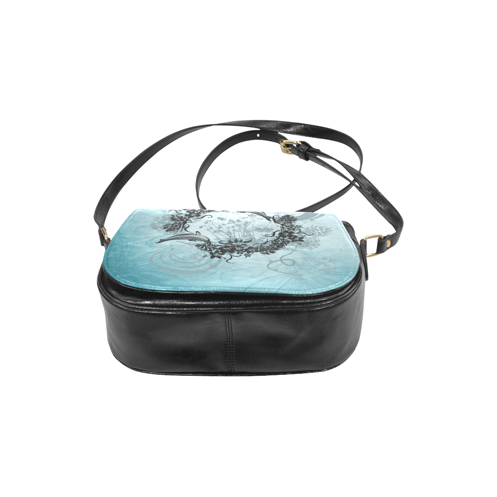 Jumping dolphin with flowers Classic Saddle Bag/Large (Model 1648)