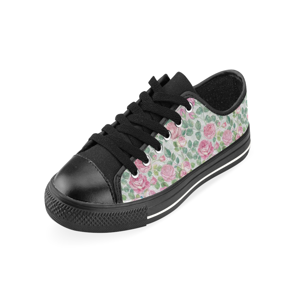 vintage roses, flowers Low Top Canvas Shoes for Kid (Model 018)