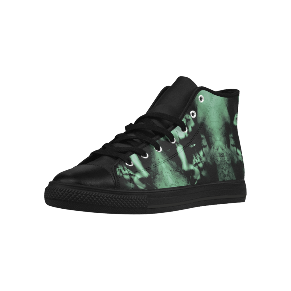 sky demon in green Aquila High Top Microfiber Leather Women's Shoes (Model 032)