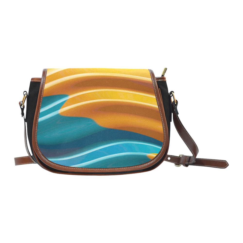 Teal Orange Modern Wave Fractal Art Saddle Bag/Small (Model 1649)(Flap Customization)