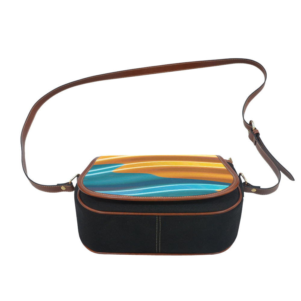 Teal Orange Modern Wave Fractal Art Saddle Bag/Small (Model 1649)(Flap Customization)