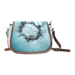 Jumping dolphin with flowers Saddle Bag/Small (Model 1649) Full Customization