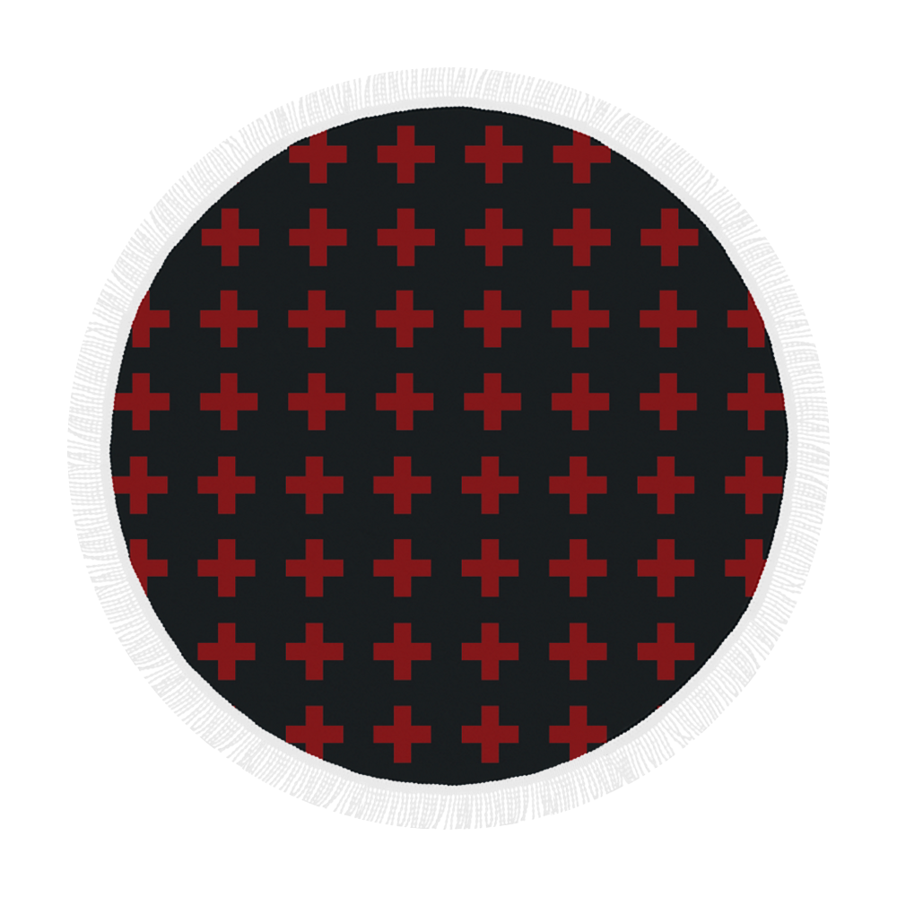 Punk Rock style Red Crosses Pattern design Circular Beach Shawl 59"x 59"
