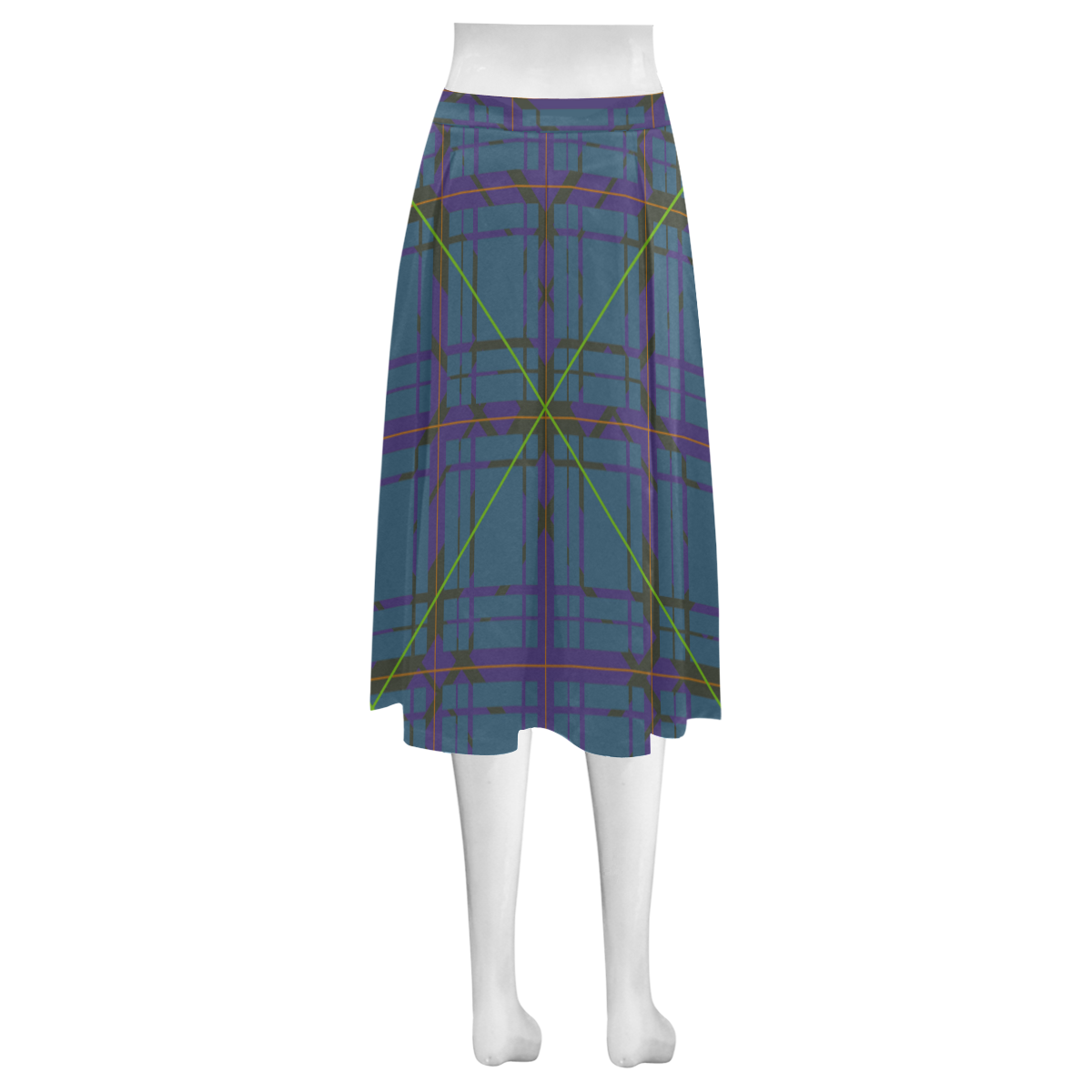 Neon Plaid modern 80's design Mnemosyne Women's Crepe Skirt (Model D16)