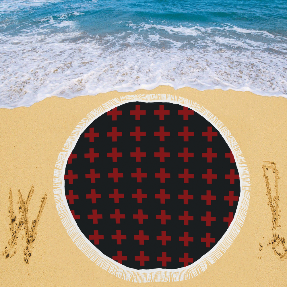 Punk Rock style Red Crosses Pattern design Circular Beach Shawl 59"x 59"