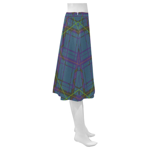 Neon Plaid modern 80's design Mnemosyne Women's Crepe Skirt (Model D16)