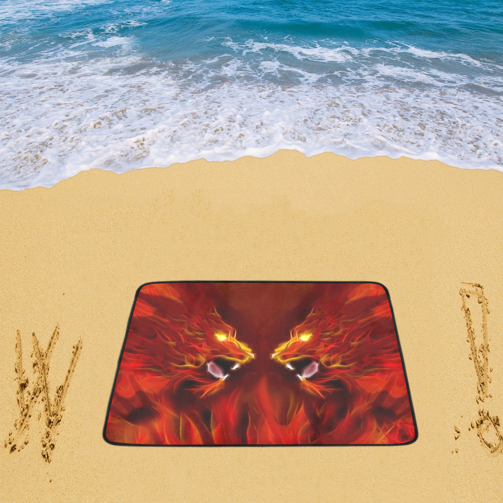 Fire Head Lions in Love ;-) Beach Mat 78"x 60"