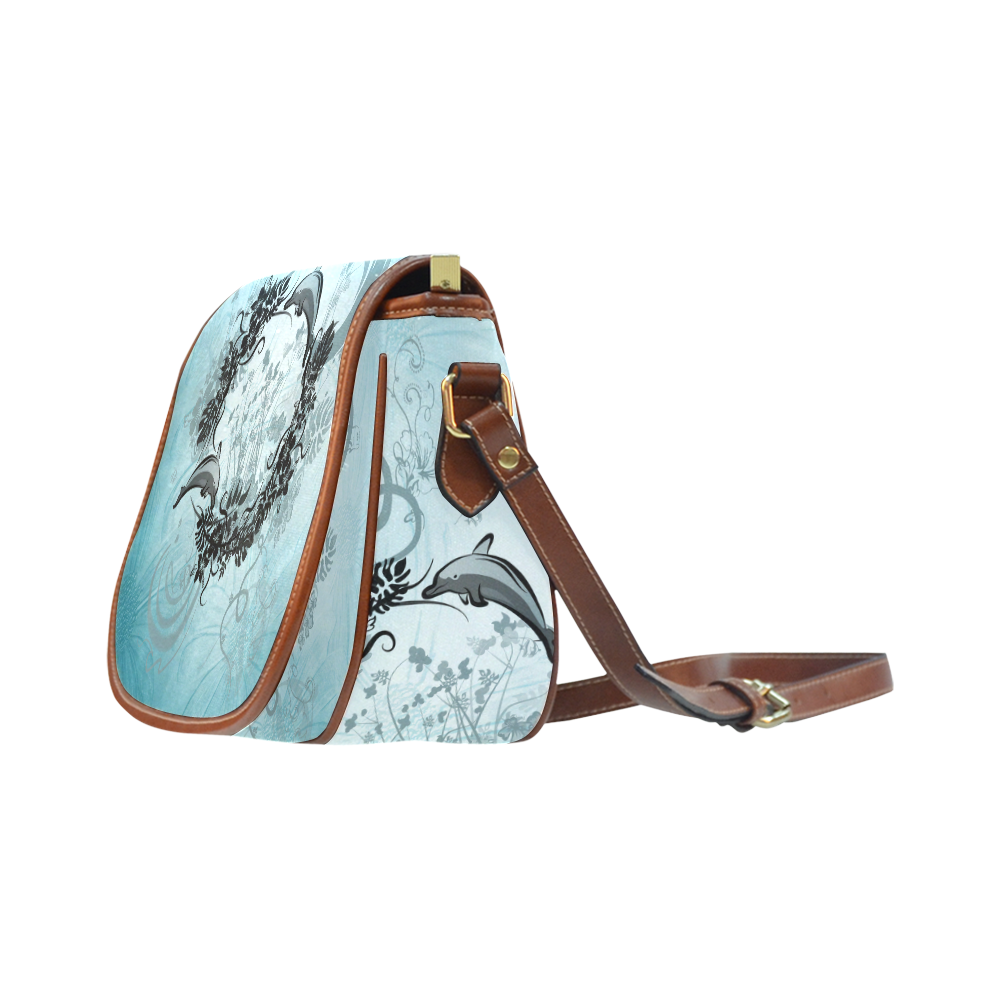 Jumping dolphin with flowers Saddle Bag/Large (Model 1649)