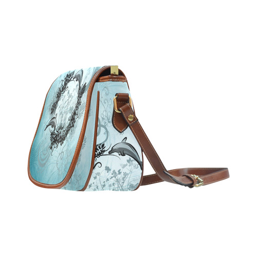 Jumping dolphin with flowers Saddle Bag/Large (Model 1649)