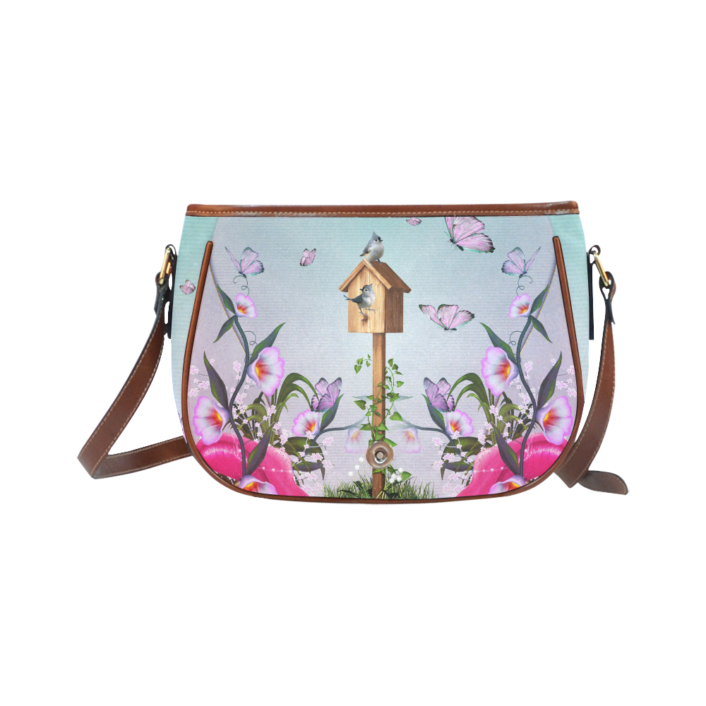 cute birds with butterflies Saddle Bag/Small (Model 1649) Full Customization