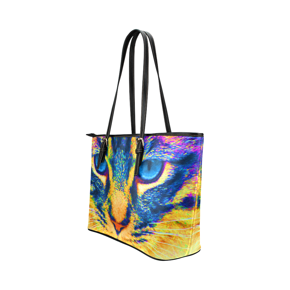 Kitten With Blue Eyes Leather Tote Bag/Large (Model 1651)