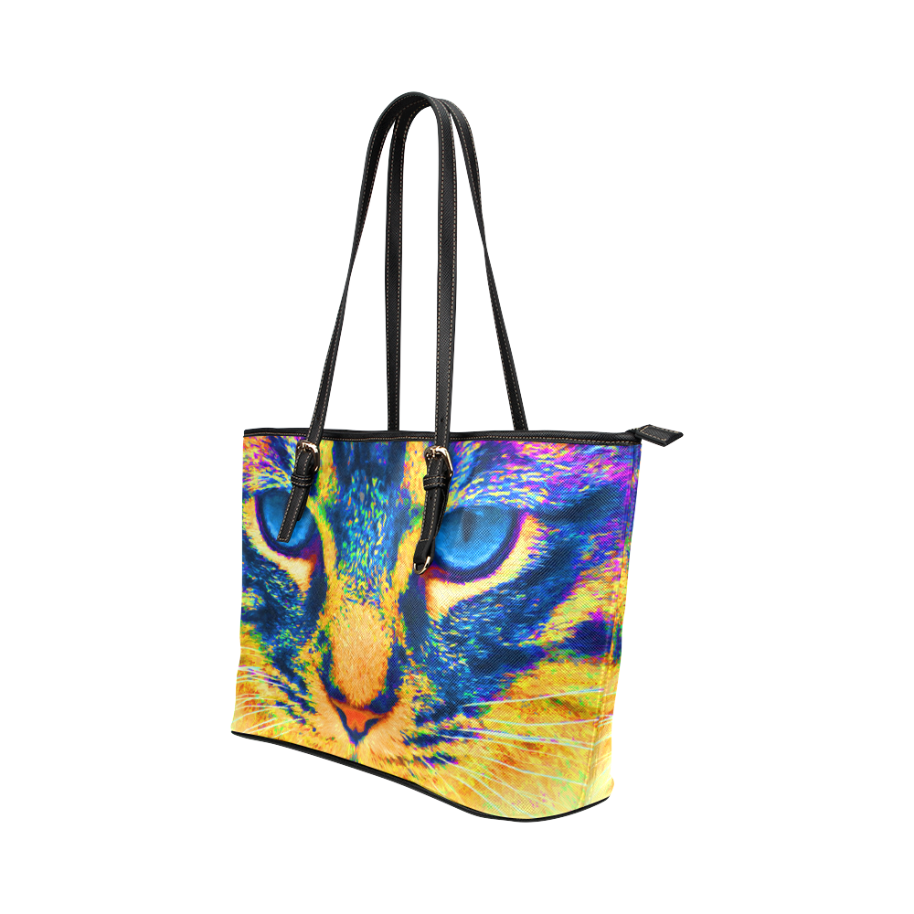 Kitten With Blue Eyes Leather Tote Bag/Large (Model 1651)