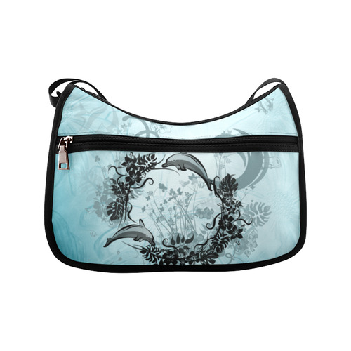Jumping dolphin with flowers Crossbody Bags (Model 1616)