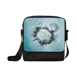 Jumping dolphin with flowers Crossbody Nylon Bags (Model 1633)