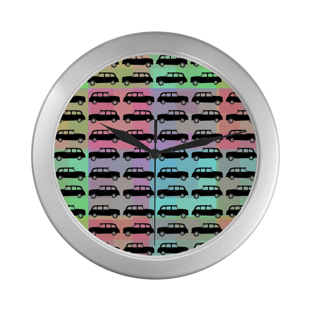 London Taxi Cab Pattern Silver Color Wall Clock
