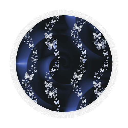 Blue Butterflies Swirl Circular Beach Shawl 59"x 59"