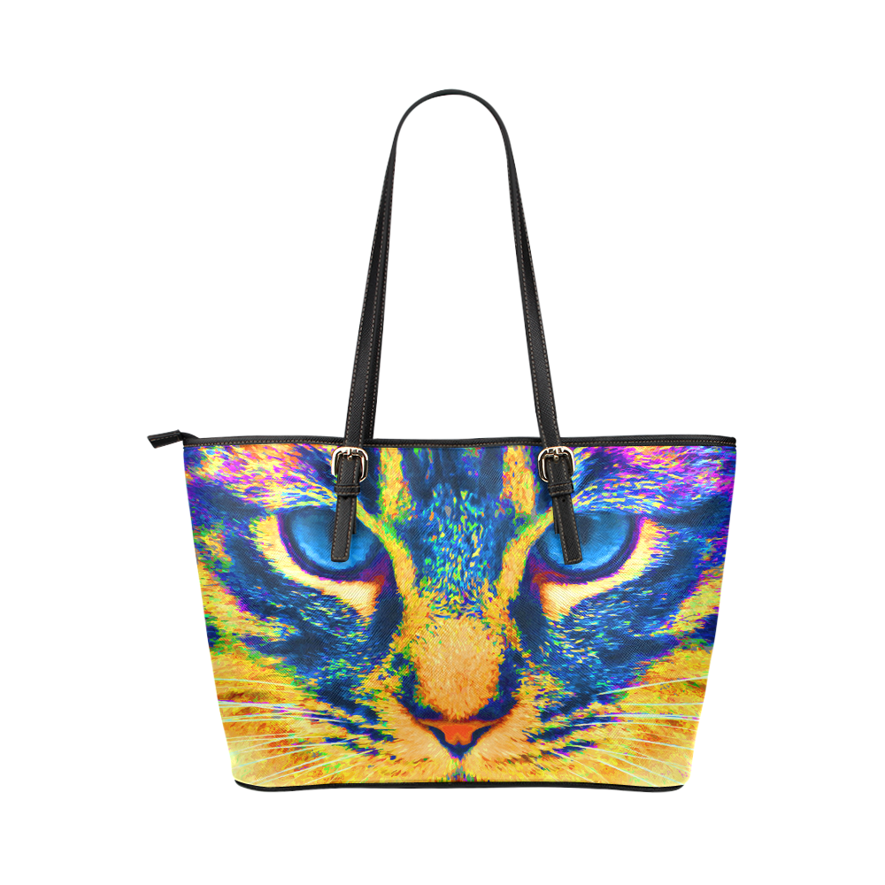 Kitten With Blue Eyes Leather Tote Bag/Large (Model 1651)