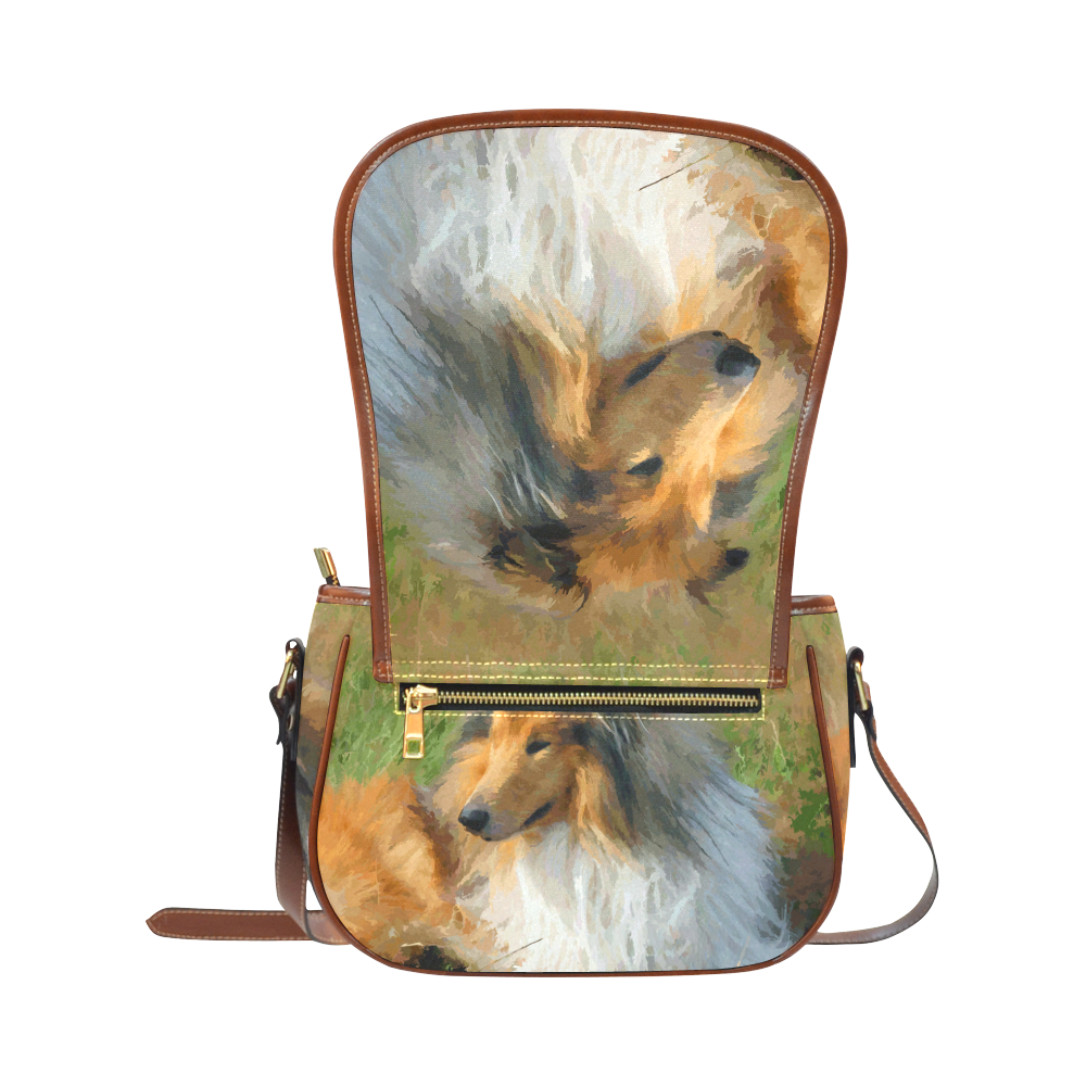Collie Dog in Grassy Field Saddle Bag/Large (Model 1649)