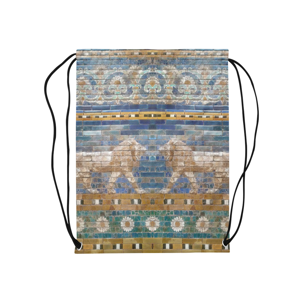 Two Lions And Daisis Mosaic Medium Drawstring Bag Model 1604 (Twin Sides) 13.8"(W) * 18.1"(H)