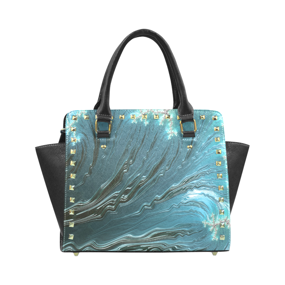 Big Wave Fine Fractal Waves Ocean Rivet Shoulder Handbag (Model 1645)