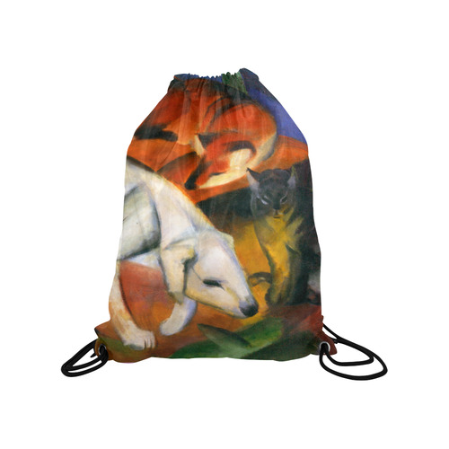 Three Animals (Dog, Fox, Cat) by Franz Marc Medium Drawstring Bag Model 1604 (Twin Sides) 13.8"(W) * 18.1"(H)