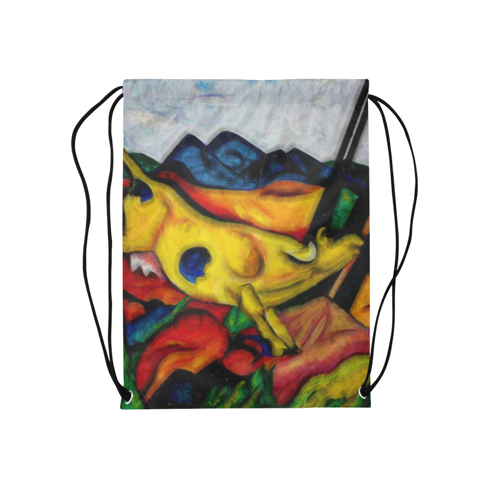 Yellow Cow by Franz Marc Medium Drawstring Bag Model 1604 (Twin Sides) 13.8"(W) * 18.1"(H)
