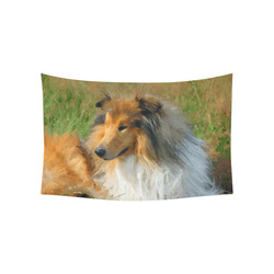 Collie Dog in Grassy Field Cotton Linen Wall Tapestry 60"x 40"