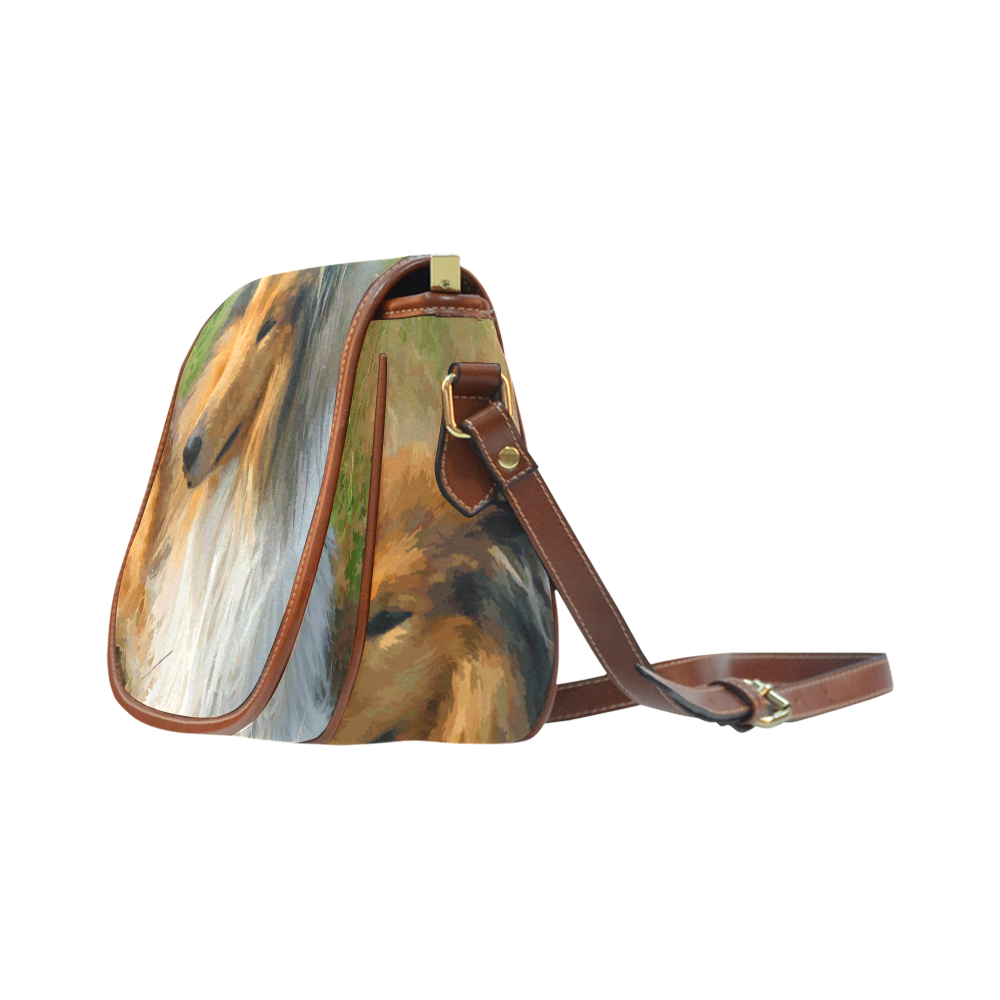 Collie Dog in Grassy Field Saddle Bag/Small (Model 1649) Full Customization
