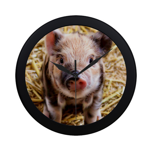 Photography - LITTLE CUTE SPOTTED PIGLET Circular Plastic Wall clock