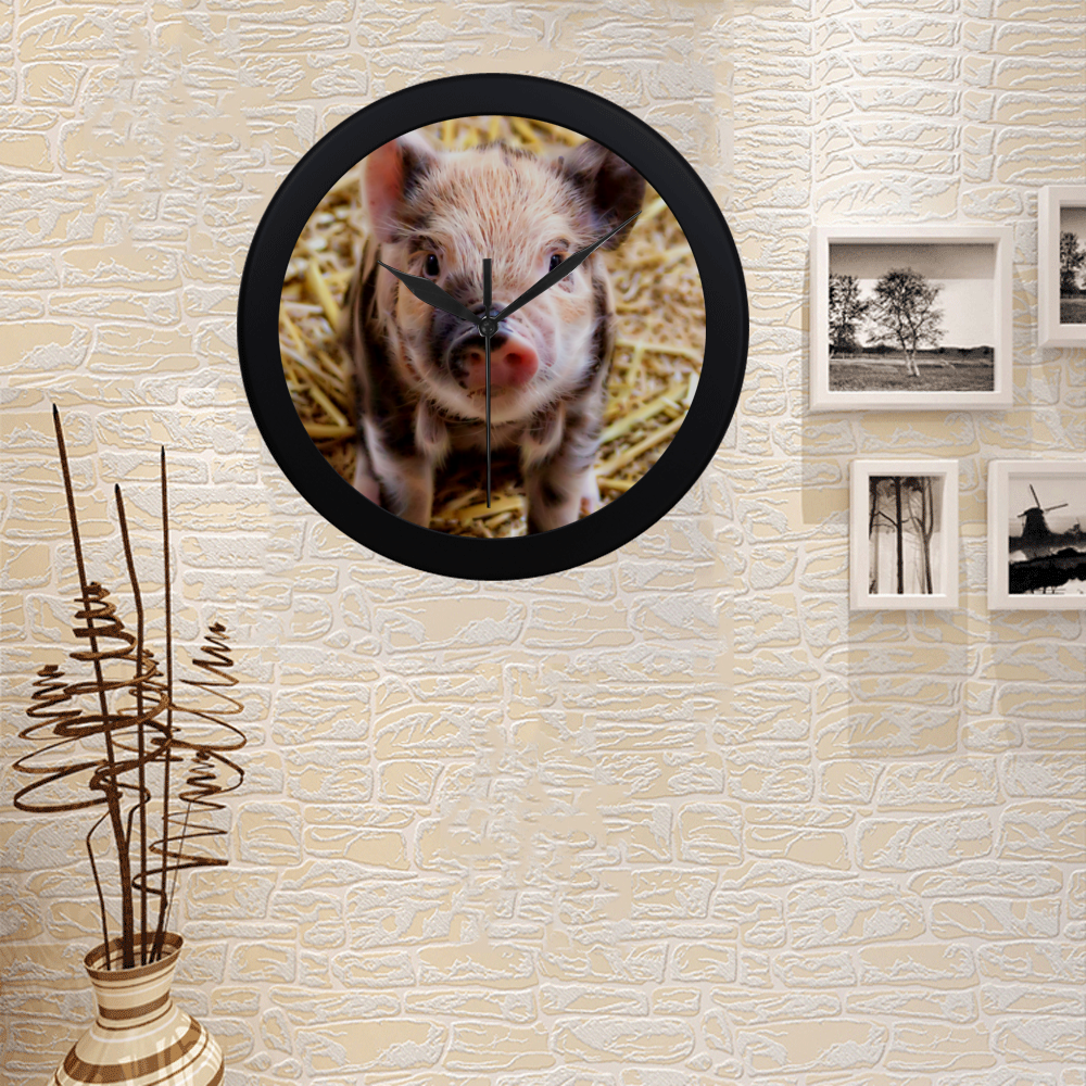 Photography - LITTLE CUTE SPOTTED PIGLET Circular Plastic Wall clock