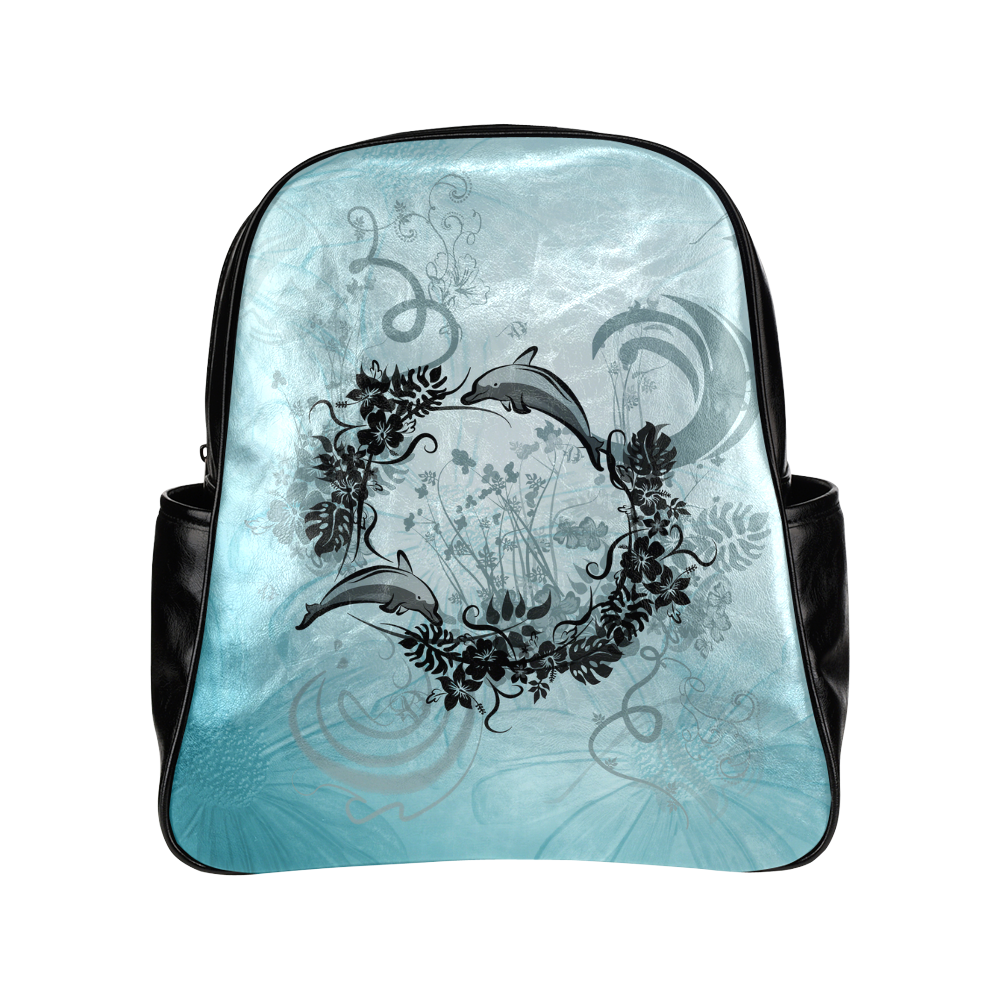 Jumping dolphin with flowers Multi-Pockets Backpack (Model 1636)