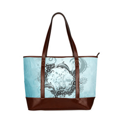 Jumping dolphin with flowers Tote Handbag (Model 1642)