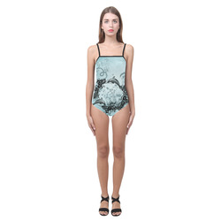 Jumping dolphin with flowers Strap Swimsuit ( Model S05)