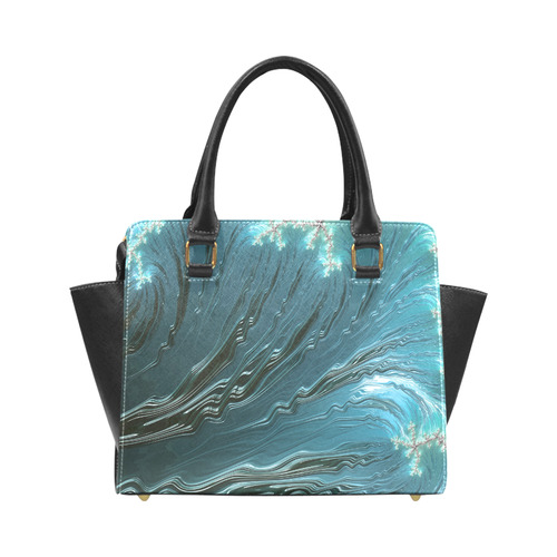 Big Wave Fine Fractal Waves Ocean Rivet Shoulder Handbag (Model 1645)
