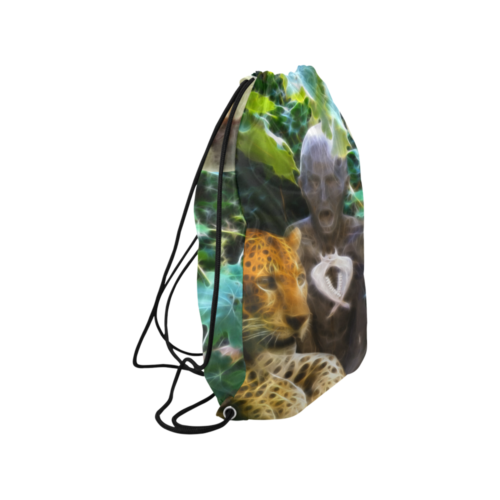 Shamans Journey with Drum Panther and Totem Medium Drawstring Bag Model 1604 (Twin Sides) 13.8"(W) * 18.1"(H)
