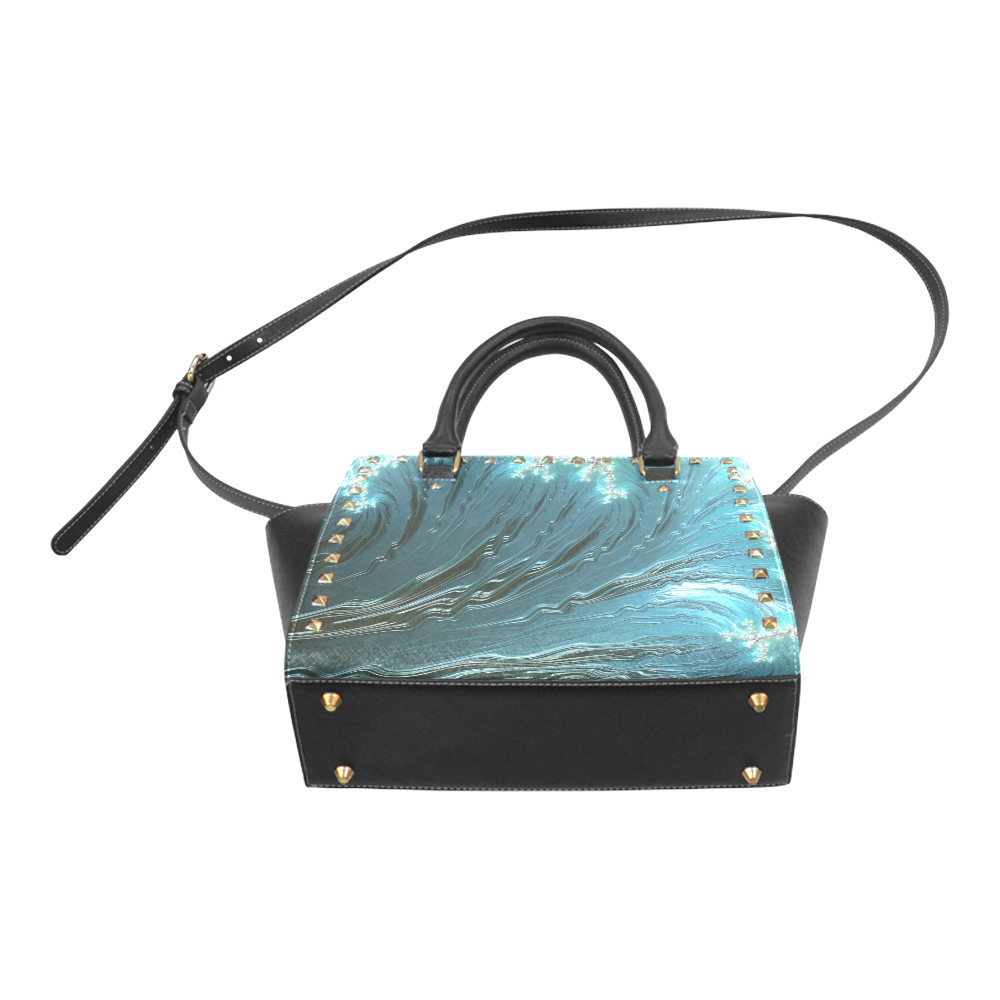 Big Wave Fine Fractal Waves Ocean Rivet Shoulder Handbag (Model 1645)