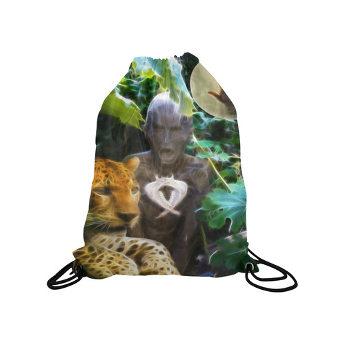 Shamans Journey with Drum Panther and Totem Medium Drawstring Bag Model 1604 (Twin Sides) 13.8"(W) * 18.1"(H)