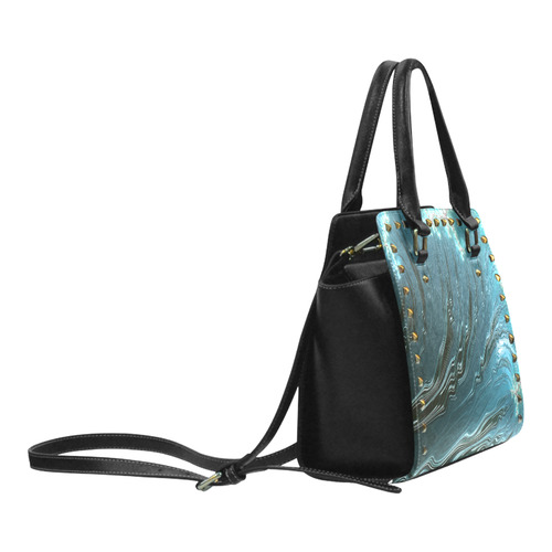 Big Wave Fine Fractal Waves Ocean Rivet Shoulder Handbag (Model 1645)