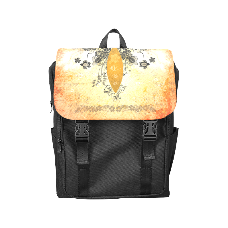 Surfboad Design Backpack Surfboard with turtles and flowers Casual Shoulders Backpack (Model ...