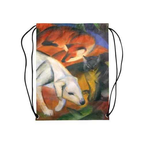 Three Animals (Dog, Fox, Cat) by Franz Marc Medium Drawstring Bag Model 1604 (Twin Sides) 13.8"(W) * 18.1"(H)