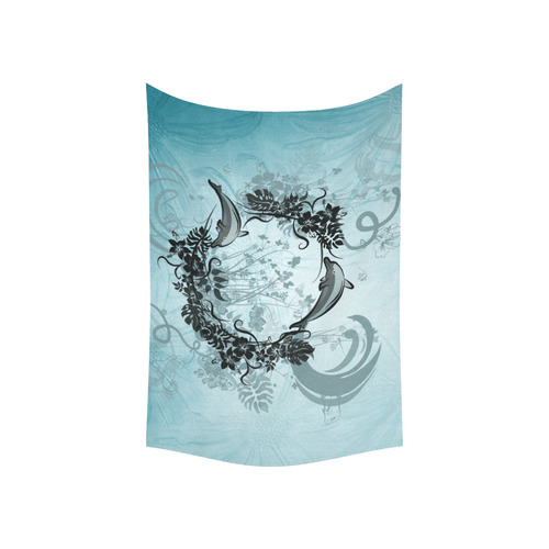Jumping dolphin with flowers Cotton Linen Wall Tapestry 60"x 40"