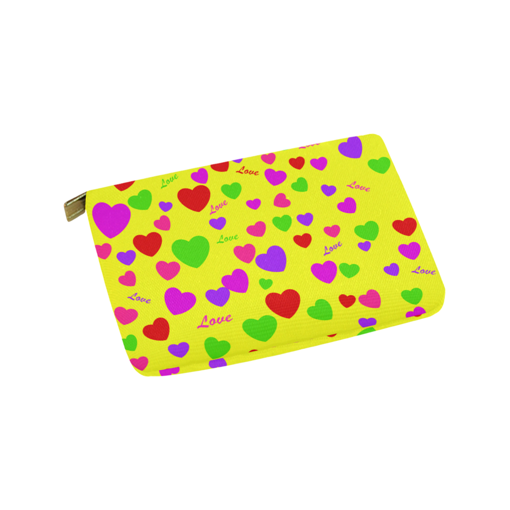 Love And Hearts Yellow Carry-All Pouch 9.5''x6''