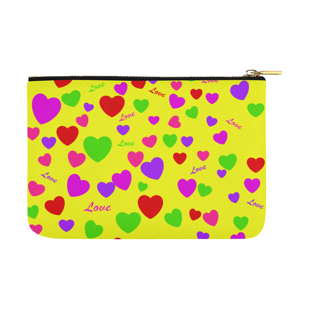 Love And Hearts Yellow Carry-All Pouch 12.5''x8.5''