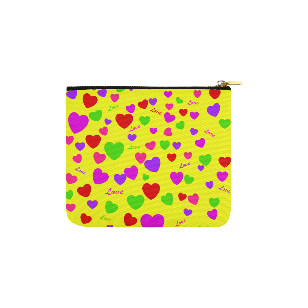 Love And Hearts Yellow Carry-All Pouch 6''x5''