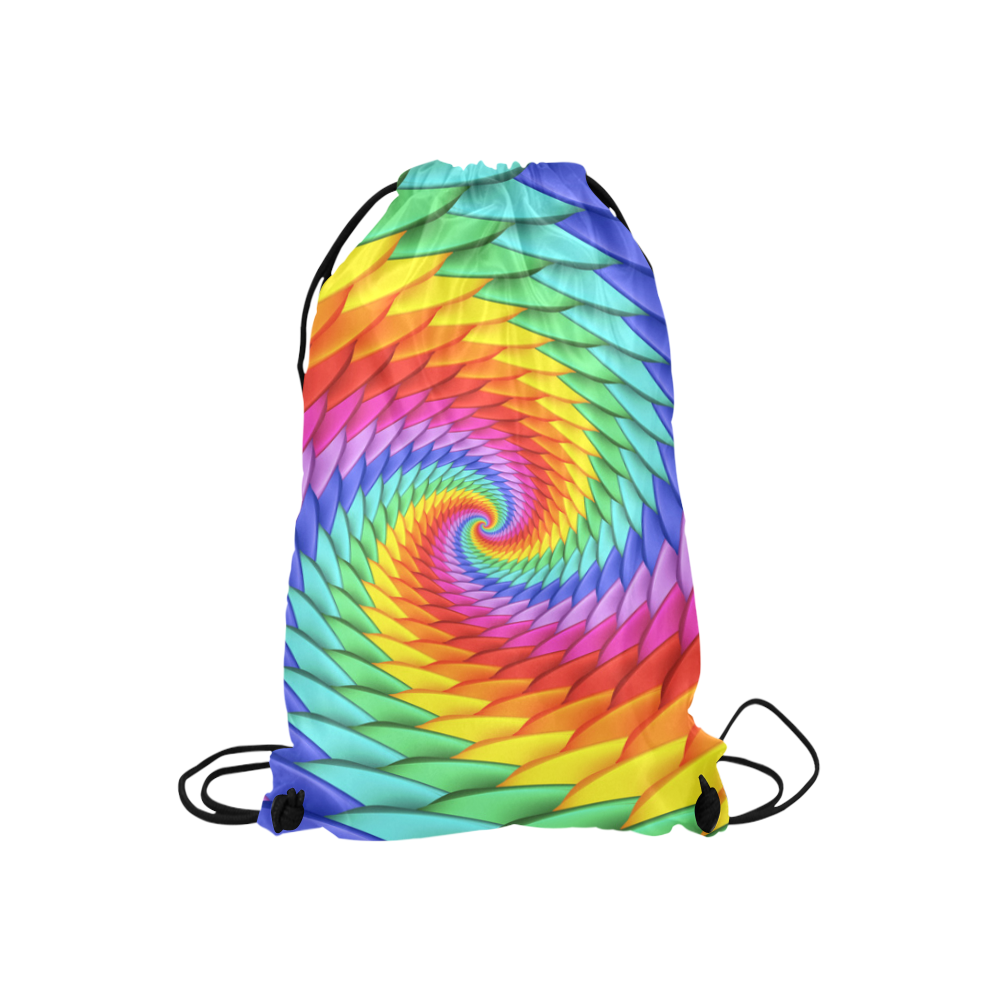 Psychedelic Rainbow Spiral Small Drawstring Bag Model 1604 (Twin Sides) 11"(W) * 17.7"(H)