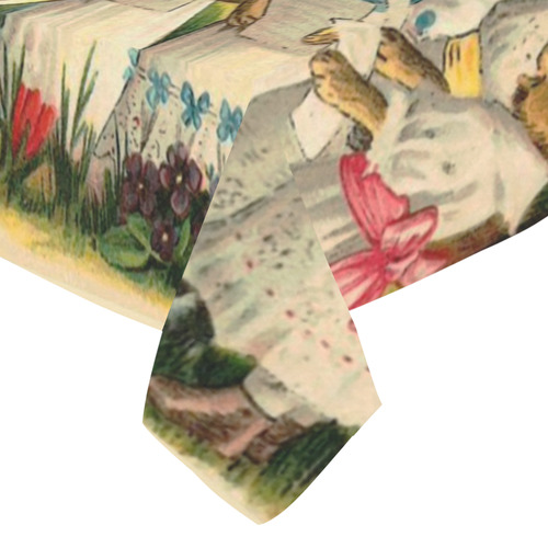 Happy Easter Vintage German Bunny Chorus Cotton Linen Tablecloth 52"x 70"