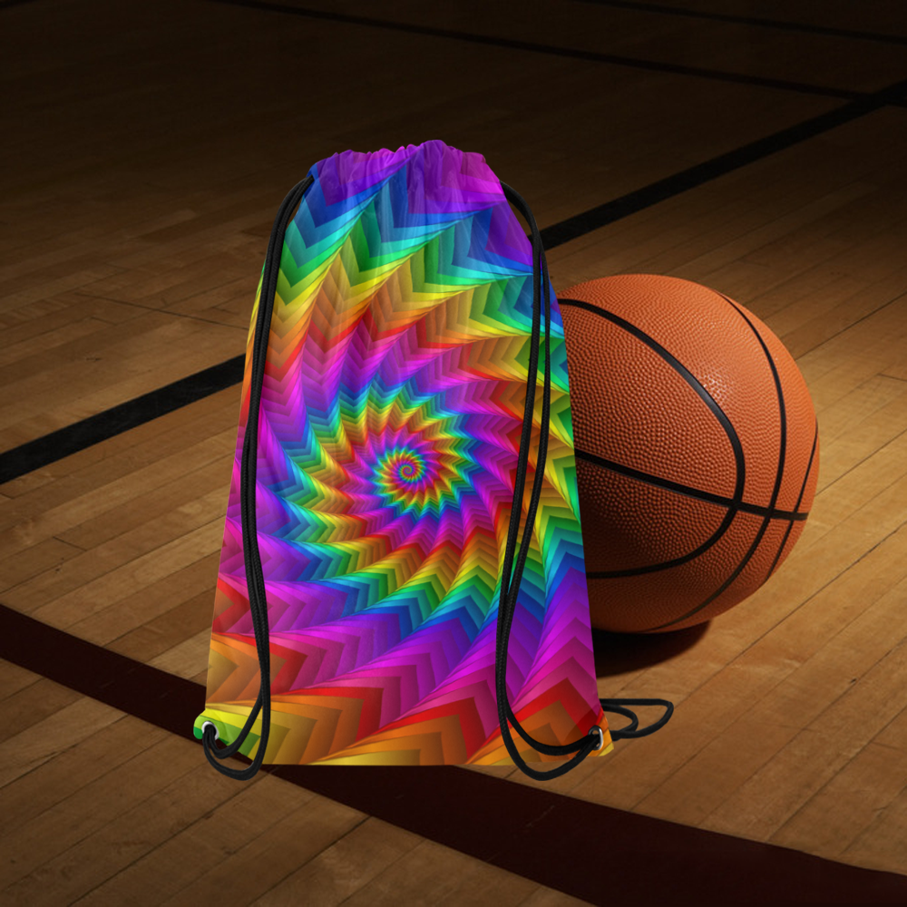 Psychedelic Rainbow Spiral Small Drawstring Bag Model 1604 (Twin Sides) 11"(W) * 17.7"(H)